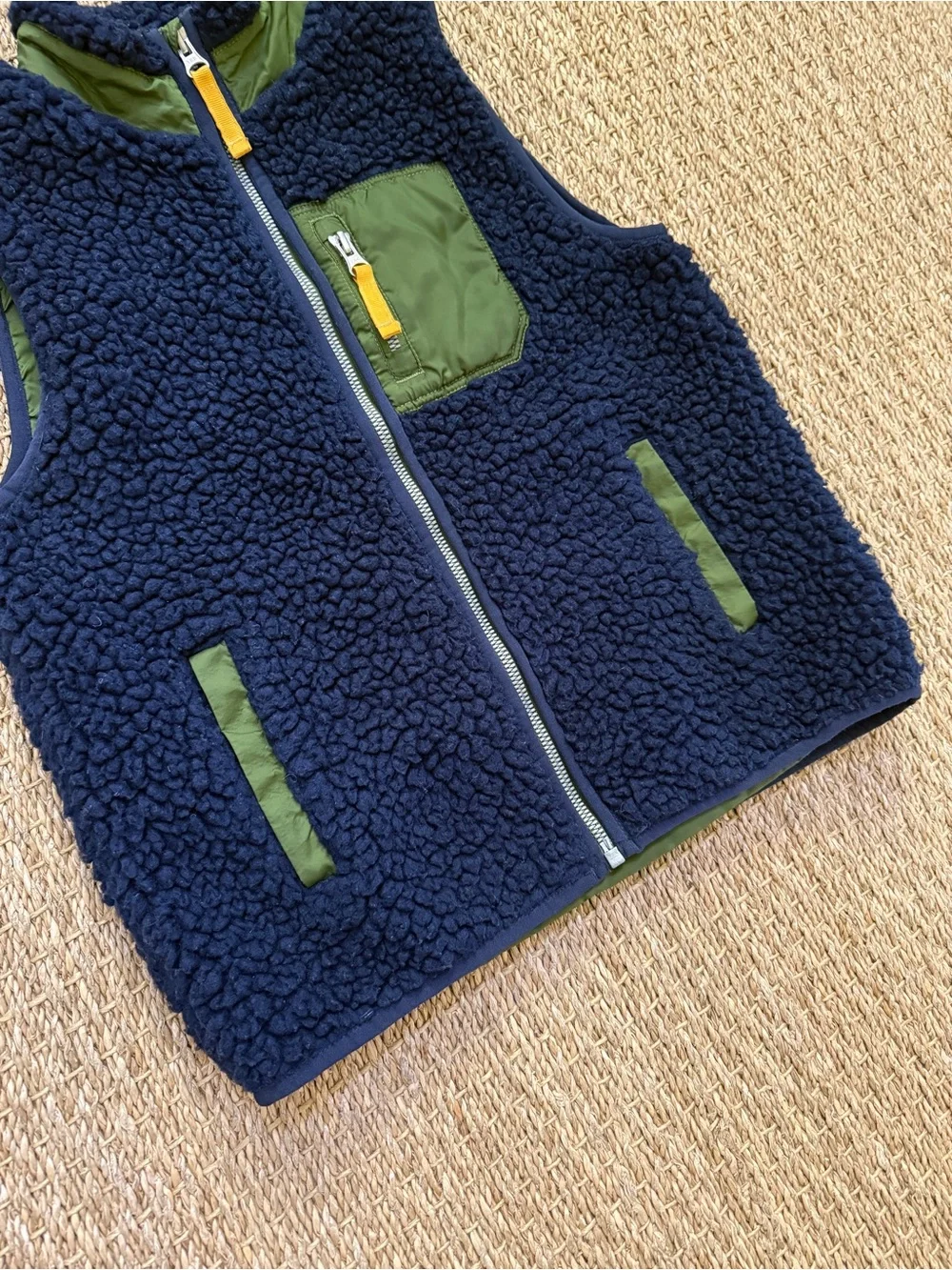 Hanna Andersson Sherpa Fleece Kids Vest Blue Green Utility EU Size 120 US 6-7